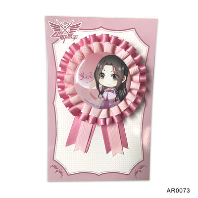 Promotional Gift Flower Award Ribbon Rosette Animie Button Badge for Birthday Party